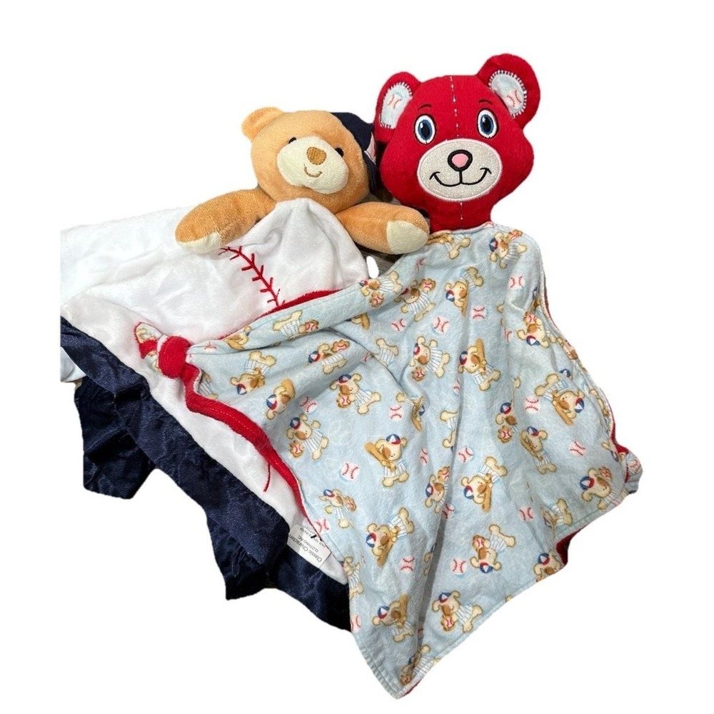 2x Baby Bear Lovey Snuggie Blankie Blanket Bundle Baseball